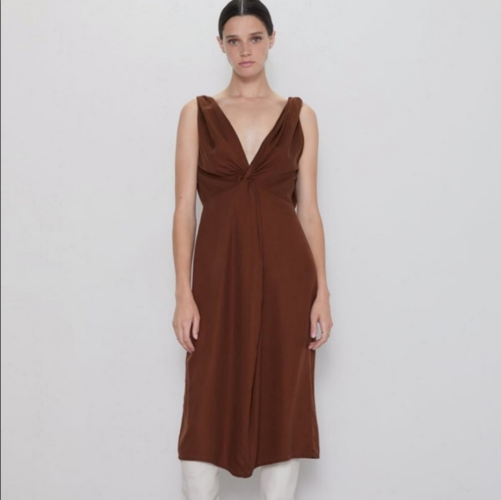 Zara Brown Linen Retro Inspired Dress. Sz Small